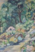 A.S. KRONHEIMER. Expressionist, 1922. Waldweg.43 cm 30 cm im Ausschnitt. Aquarell. Links unten