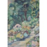 A.S. KRONHEIMER. Expressionist, 1922. Waldweg.43 cm 30 cm im Ausschnitt. Aquarell. Links unten