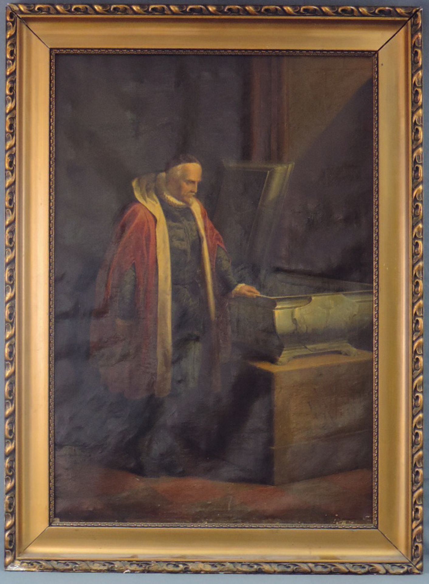 Antonin LHOTA (1812 - 1905). Memento Mori. 1852. Kardinal vor Sarkophag.95 cm x 65 cm. Gemälde, Öl