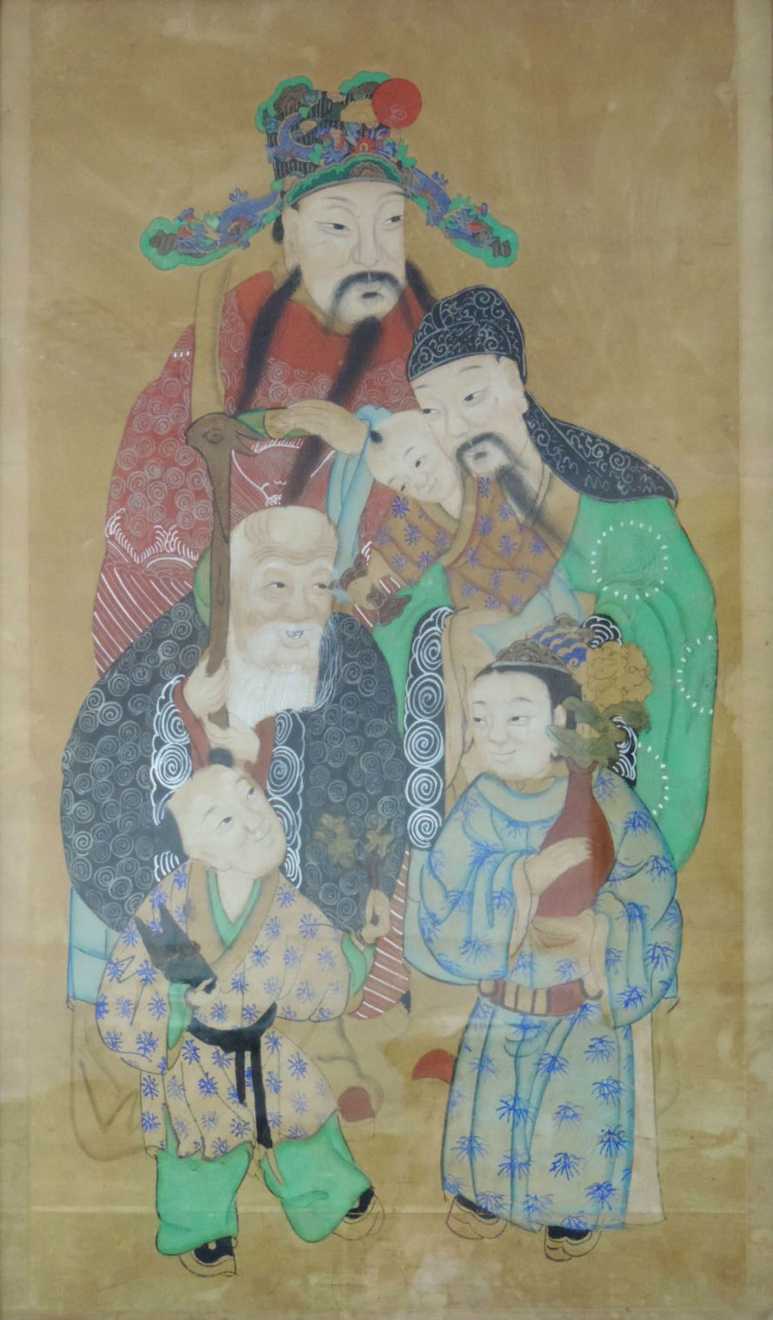 Aquarell mit verschiedenen Göttern und historischen Figuren, China/Japan.116 cm x 69 cm. Gemalt,
