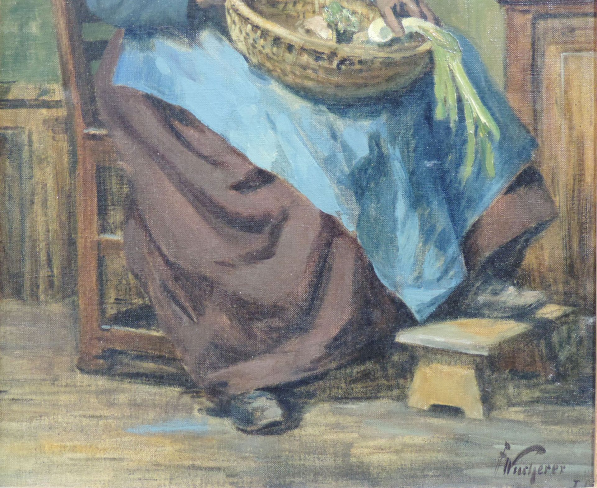 Fritz WUCHERER (1873 - 1948). Frau beim Gemüseputzen. Fritz WUCHERER (1873 - 1948),46,5 cm x 80 - Bild 3 aus 6