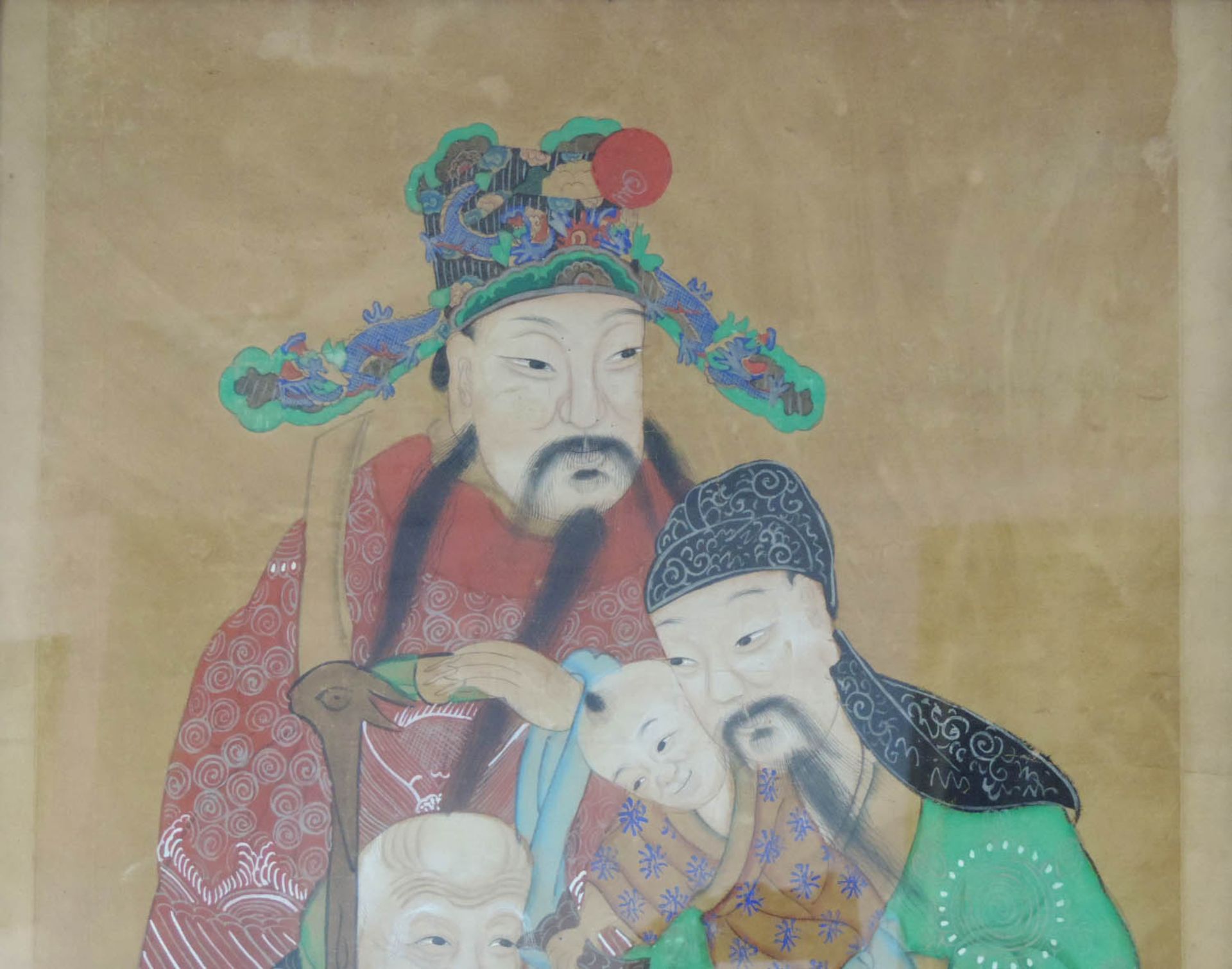 Aquarell mit verschiedenen Göttern und historischen Figuren, China/Japan.116 cm x 69 cm. Gemalt, - Bild 4 aus 6