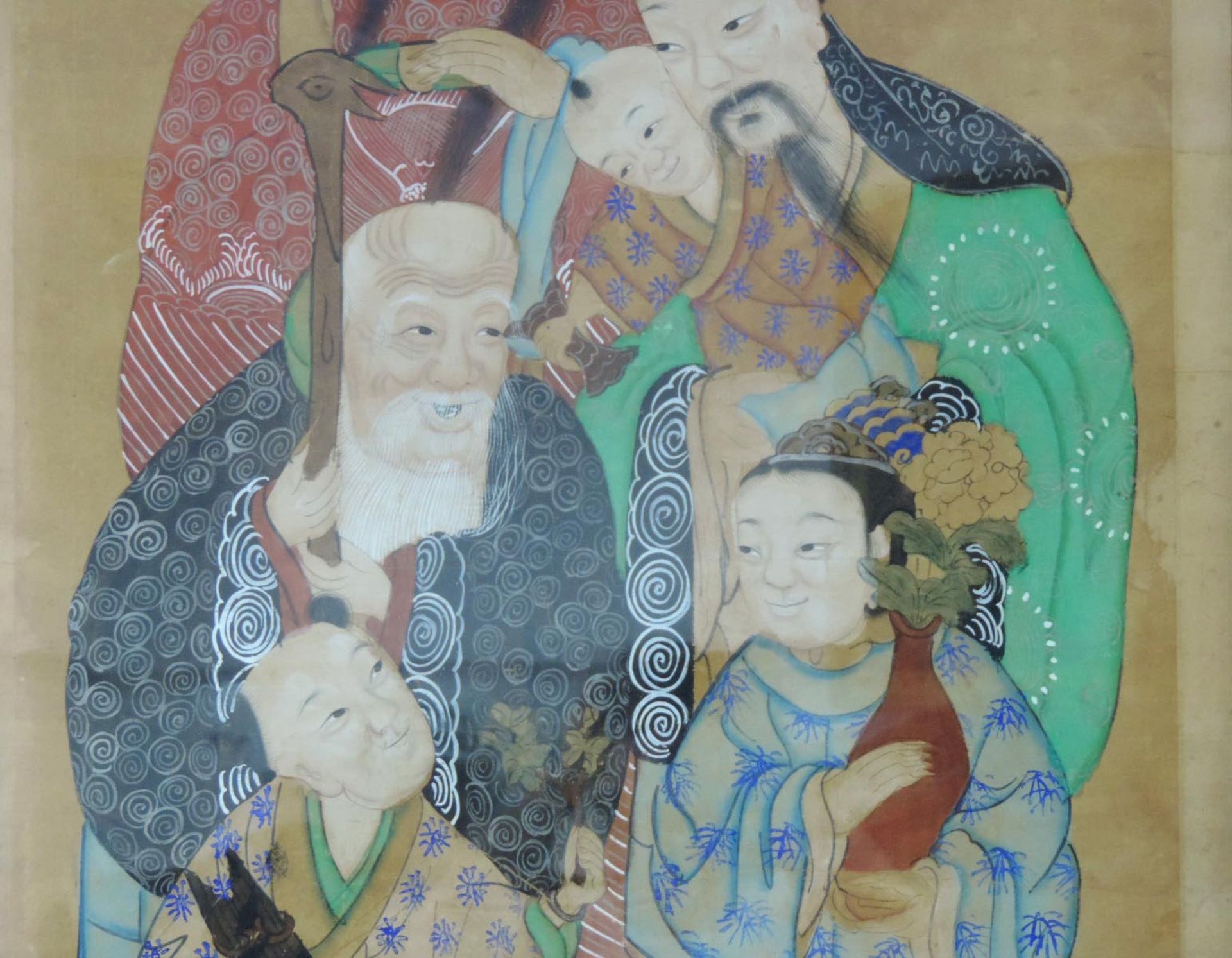 Aquarell mit verschiedenen Göttern und historischen Figuren, China/Japan.116 cm x 69 cm. Gemalt, - Bild 5 aus 6