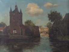 Berend Jan BROUWER (1872 - 1936). Stadttor von Zuidhavenpoort, Zierikzee, Niederlande 1928.65 cm x
