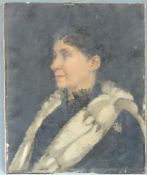 J. OTTO (XIX). Halbportrait einer feinen Dame mit Pelzstola, 1892.56 cm  x 46 cm. Gemälde, Öl auf