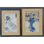 2 Farbholzschnitte Japan.Bis 34 cm x 23 cm im Ausschnitt.2 Woodcuts Japan.Up to 34 cm x 23 cm the