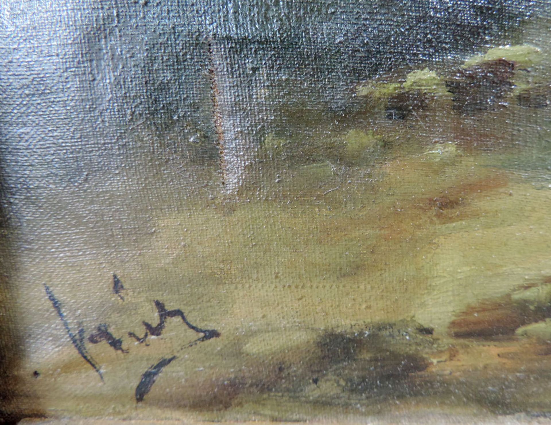 Italienische Schule (XIX). Landgut am Fluss.39 cm x 64 cm. Gemälde, Öl auf Leinwand. Beschädigt. - Image 2 of 9