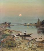 Wilhelm JETT (1846 - ?). Italienische Fischer am Po, 1884.45 cm x 40 cm. Gemälde, Öl auf Leinwand.