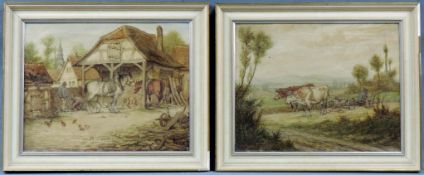 Karl LUCKHARDT (1886 - 1970). 2 Gemälde. Pferde im Stall. Ochsen vor dem Pflug.Je 34,5 cm x 44,5 cm.