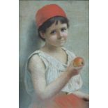 Eberhard QUIRIN (1864 - 1952). Orschler Mädchen mit Apfel.56 cm x 37 cm. Gemälde, Öl auf Karton.