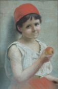 Eberhard QUIRIN (1864 - 1952). Orschler Mädchen mit Apfel.56 cm x 37 cm. Gemälde, Öl auf Karton.