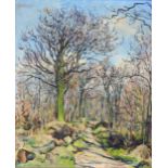 M. KROPP (XX). Impressionist. Waldweg.73 cm x 61 cm. Gemälde, Öl auf Leinwand. Links oben signiert.