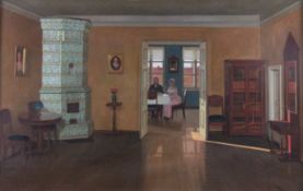 Nikolaî SIDOROV (1922 -?) zugeschrieben. Beim Tee.79 cm x 125 cm. Gemälde, Öl auf Leinwand.