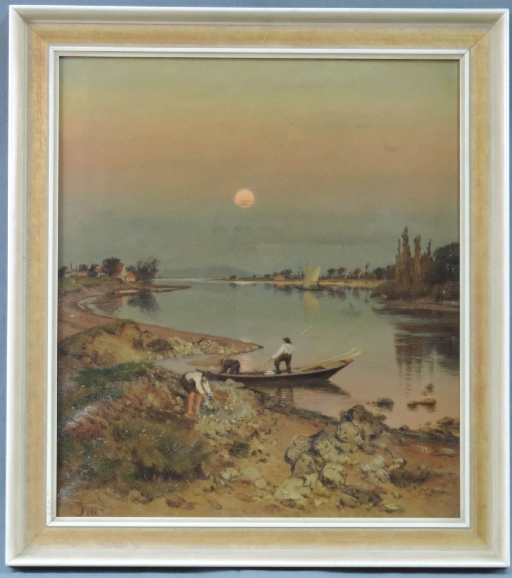 Wilhelm JETT (1846 - ?). Italienische Fischer am Po, 1884.45 cm x 40 cm. Gemälde, Öl auf Leinwand. - Image 6 of 6