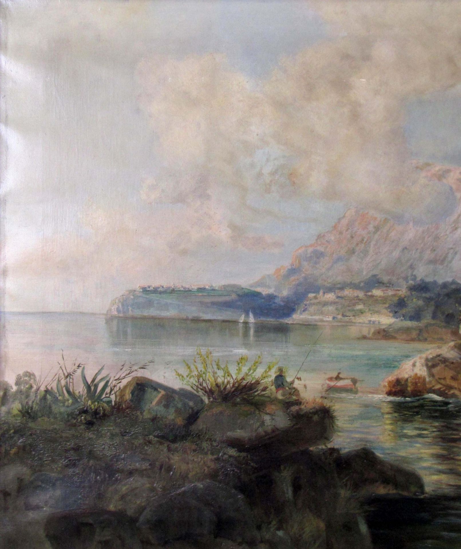 Wohl Gorolamo VARESE (1860 - 1935). Italienische Landschaft mit Bergsee und Anglern.78 cm x 128 - Bild 5 aus 8