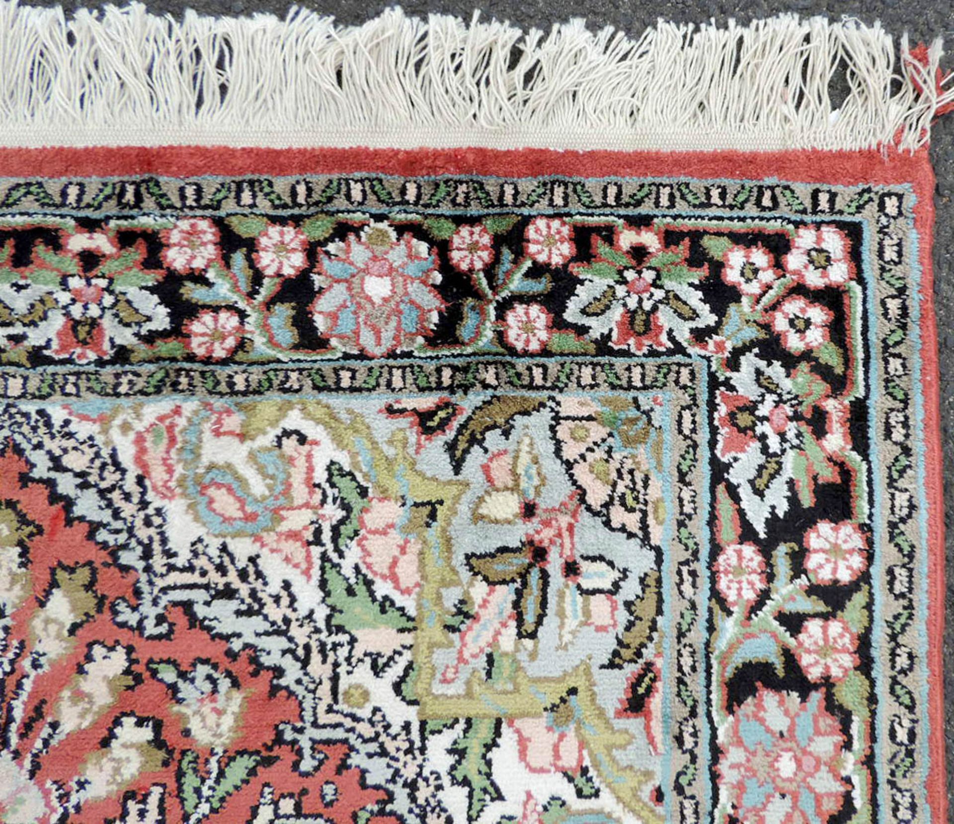 Kaschmir, Indien. Fein.150 cm x 92 cm. Handgeknüpfter Manufakturteppich. Flor mit echter Seide auf - Bild 8 aus 12