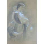Paul MARTIN (1821 - 1901). Mutter mit Kindern.38 cm x 26 cm der Ausschnitt. Aquarell mit Weißhöhung.
