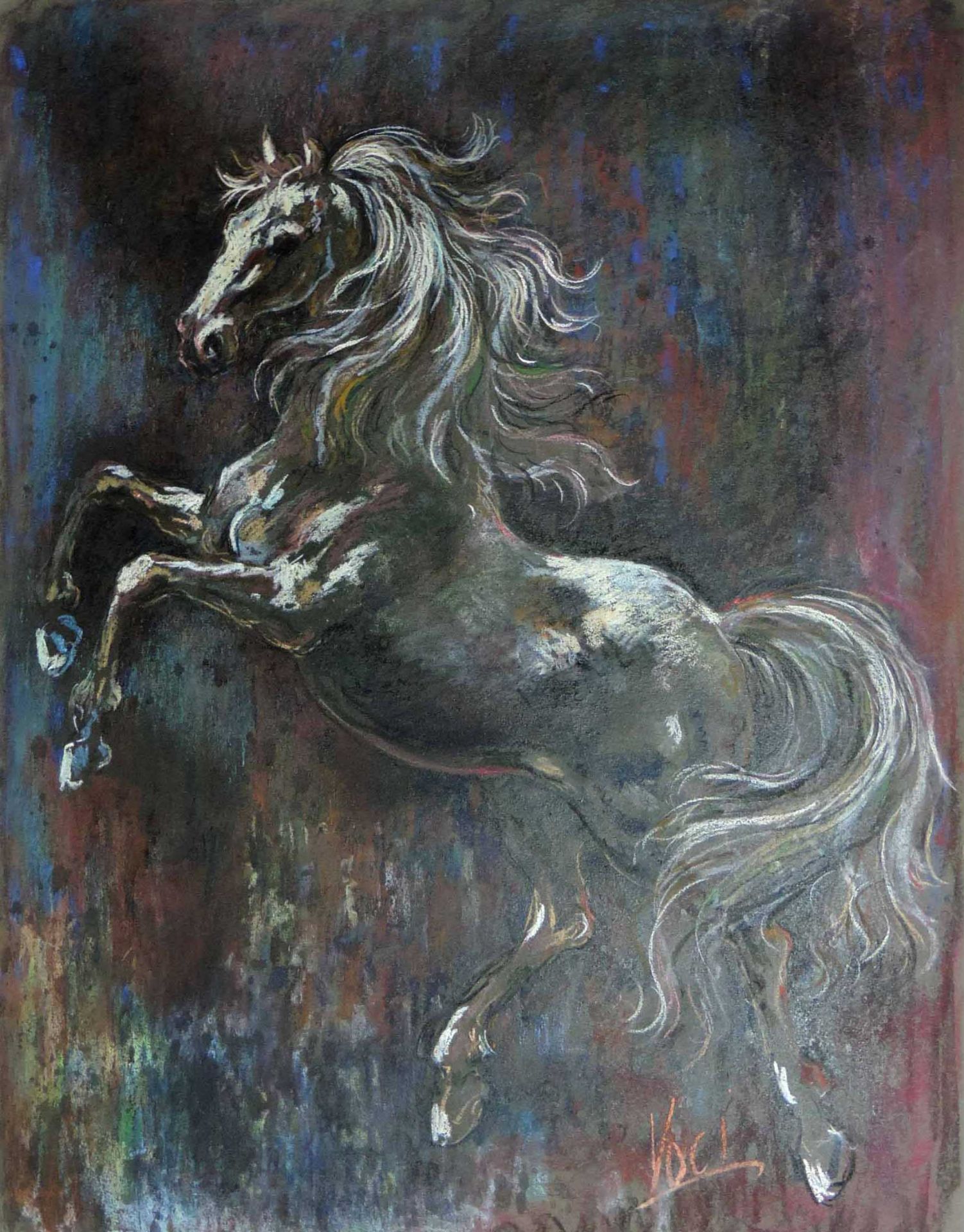 VOCI (XX). Pferd.70 cm x 55 cm. Mischtechnik mit Öl auf Papier.VOCI (XX). Horse.70 cm x 55 cm. Mixed