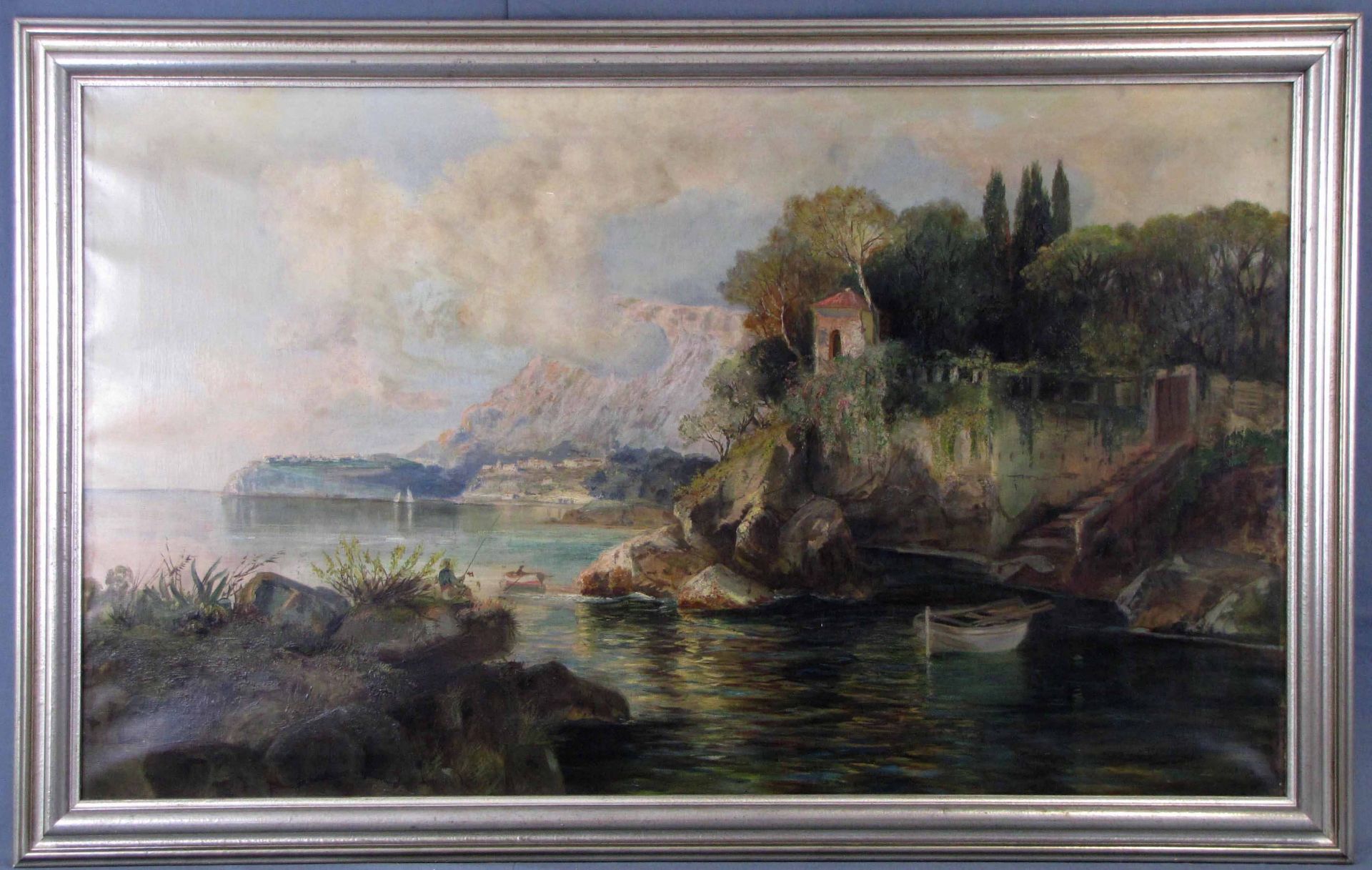 Wohl Gorolamo VARESE (1860 - 1935). Italienische Landschaft mit Bergsee und Anglern.78 cm x 128