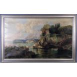 Wohl Gorolamo VARESE (1860 - 1935). Italienische Landschaft mit Bergsee und Anglern.78 cm x 128