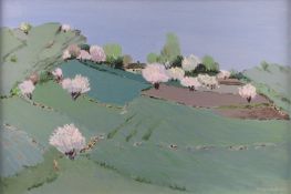 Kalust MOVSESJAN (*1951). Landschaft, 1993.65 cm x 97 cm. Gemälde, Öl auf Leinwand. Datiert und