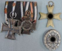 4 Orden, 1. und 2. Weltkrieg.Verdienstkreuz 1939. Eisernes Kreuz mit Band. Ehrenkreuz für