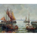 Josef DEDERICHS (1873-1948). Plattbodenschiffen, auch Bojer, vor Amsterdam.80 cm x 100 cm.