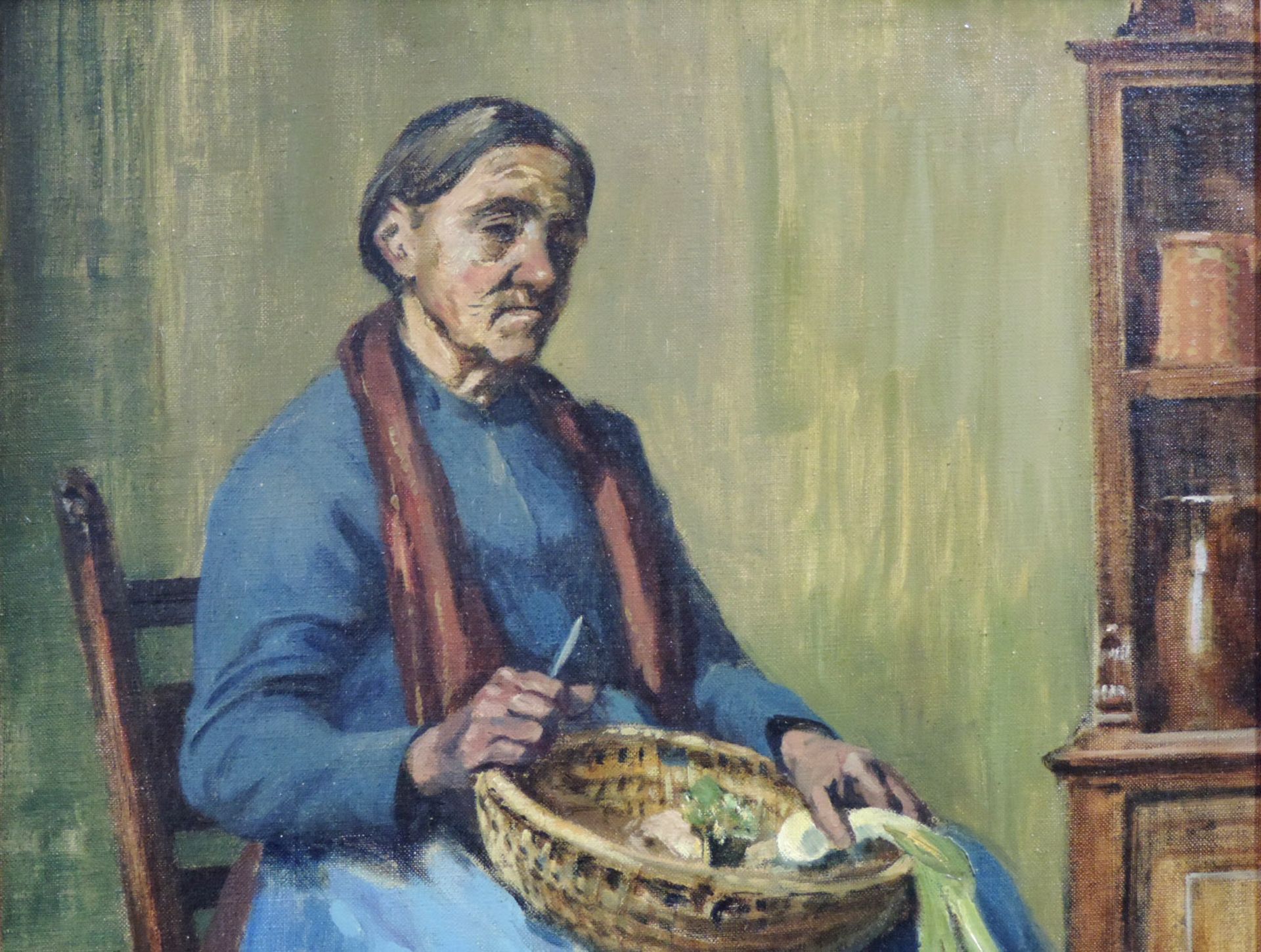 Fritz WUCHERER (1873 - 1948). Frau beim Gemüseputzen. Fritz WUCHERER (1873 - 1948),46,5 cm x 80 - Bild 2 aus 6