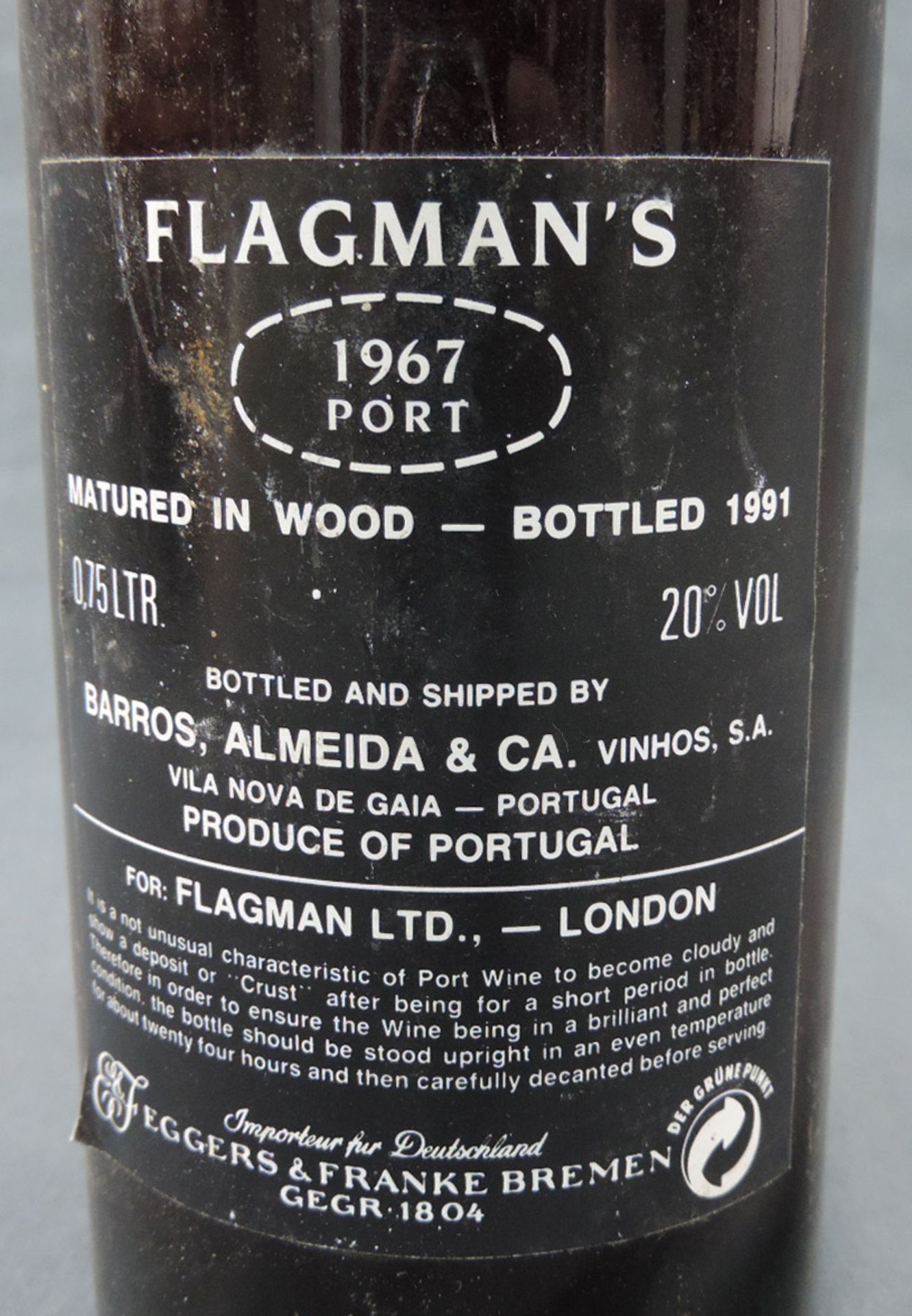 1967 Port Flagman's. Matured in Wood. 0,75 ltr. 20%.Bottled and Shipped by BARROS, ALMEIDA & CA. - Bild 2 aus 3