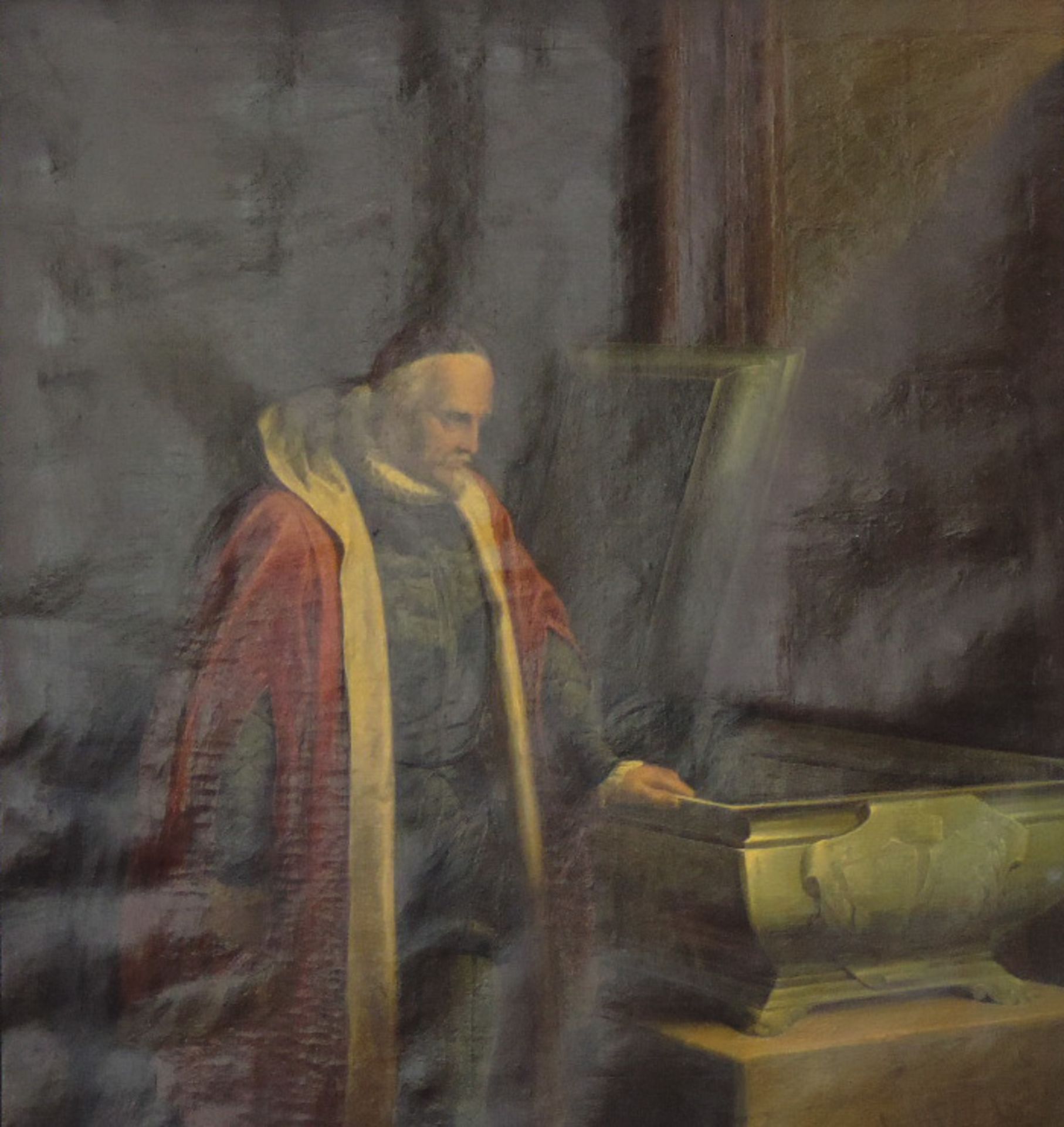 Antonin LHOTA (1812 - 1905). Memento Mori. 1852. Kardinal vor Sarkophag.95 cm x 65 cm. Gemälde, Öl - Image 3 of 9