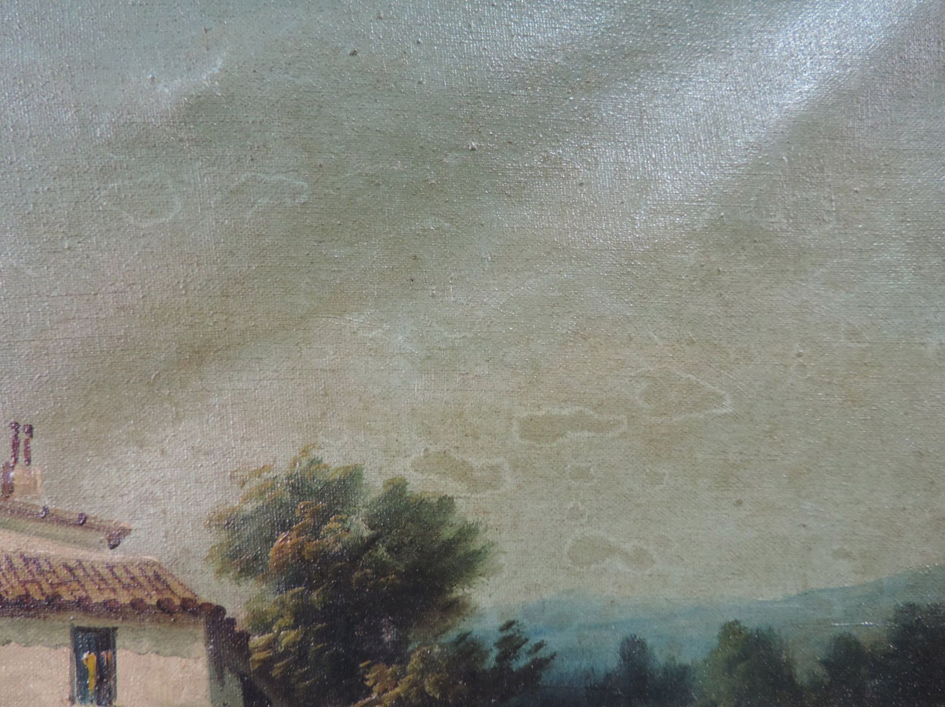 Italienische Schule (XIX). Landgut am Fluss.39 cm x 64 cm. Gemälde, Öl auf Leinwand. Beschädigt. - Image 9 of 9