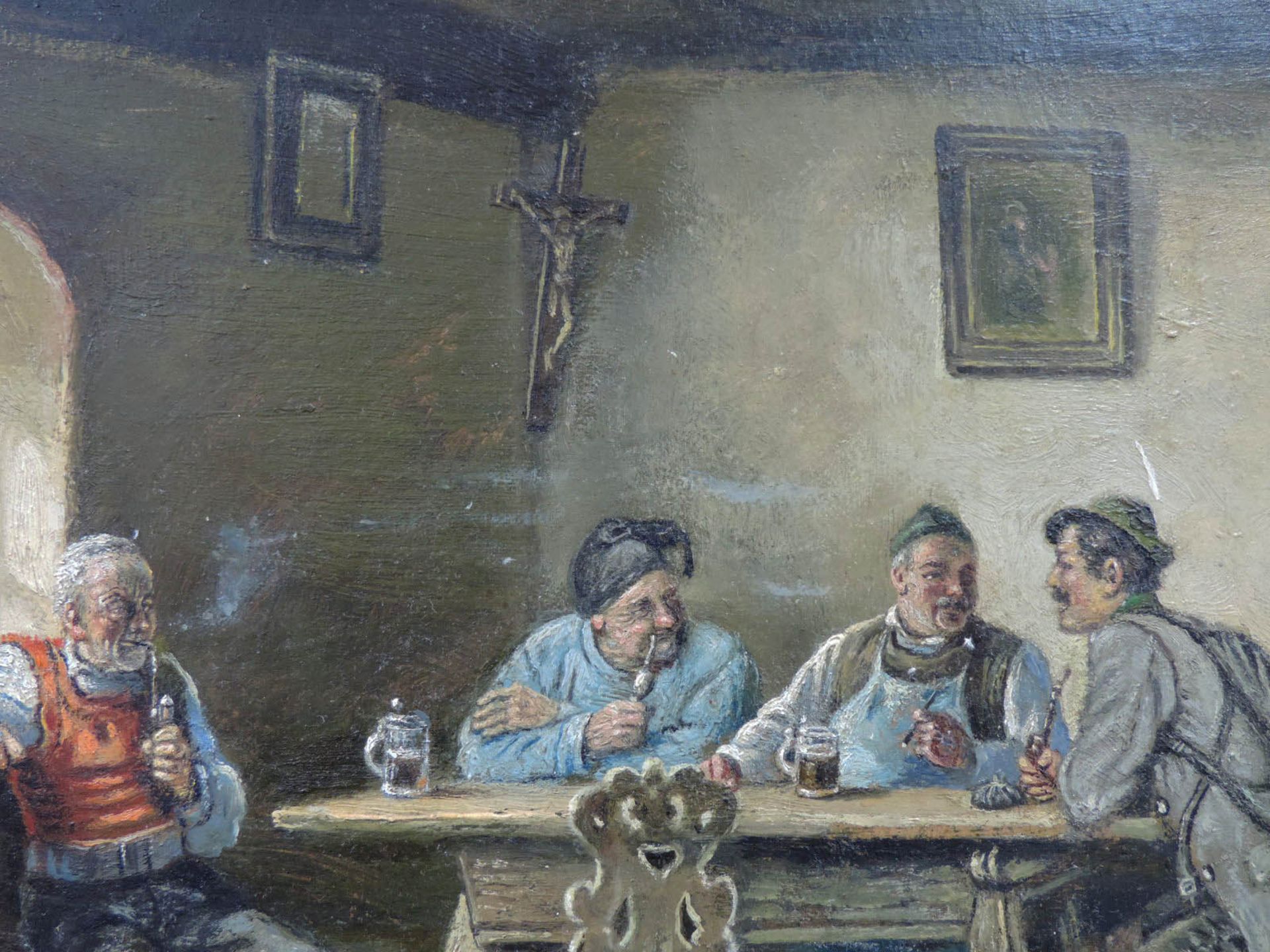 Alois REICHL (1864 - ?). Gasthofszene mit Pfeife rauchenden Männern.40 cm x 30,5 cm. Gemälde, wohl - Bild 7 aus 7