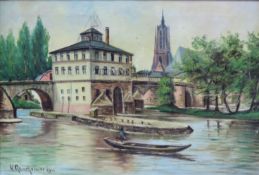 W. GUMSHEIMER (XIX - XX). Frankfurt am Main, Alte Brücke, 1910.46 cm x 66 cm. Gemälde, Öl auf