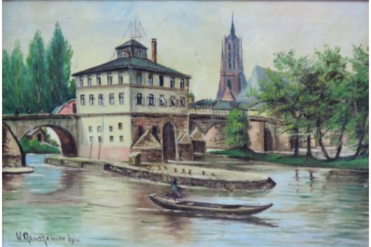 W. GUMSHEIMER (XIX - XX). Frankfurt am Main, Alte Brücke, 1910.46 cm x 66 cm. Gemälde, Öl auf - Bild 1 aus 8