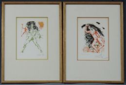 Salvador DALI? (1904 - 1989). 2 Lithographien "Femme nue"25 cm x 18 cm im Ausschnitt. Handsigniert.