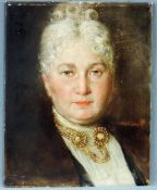 Undeutlich Signiert. Porträt einer Dame, (18)89.46 cm x 66 cm. Gemälde, Öl auf Holz. Rechts unten