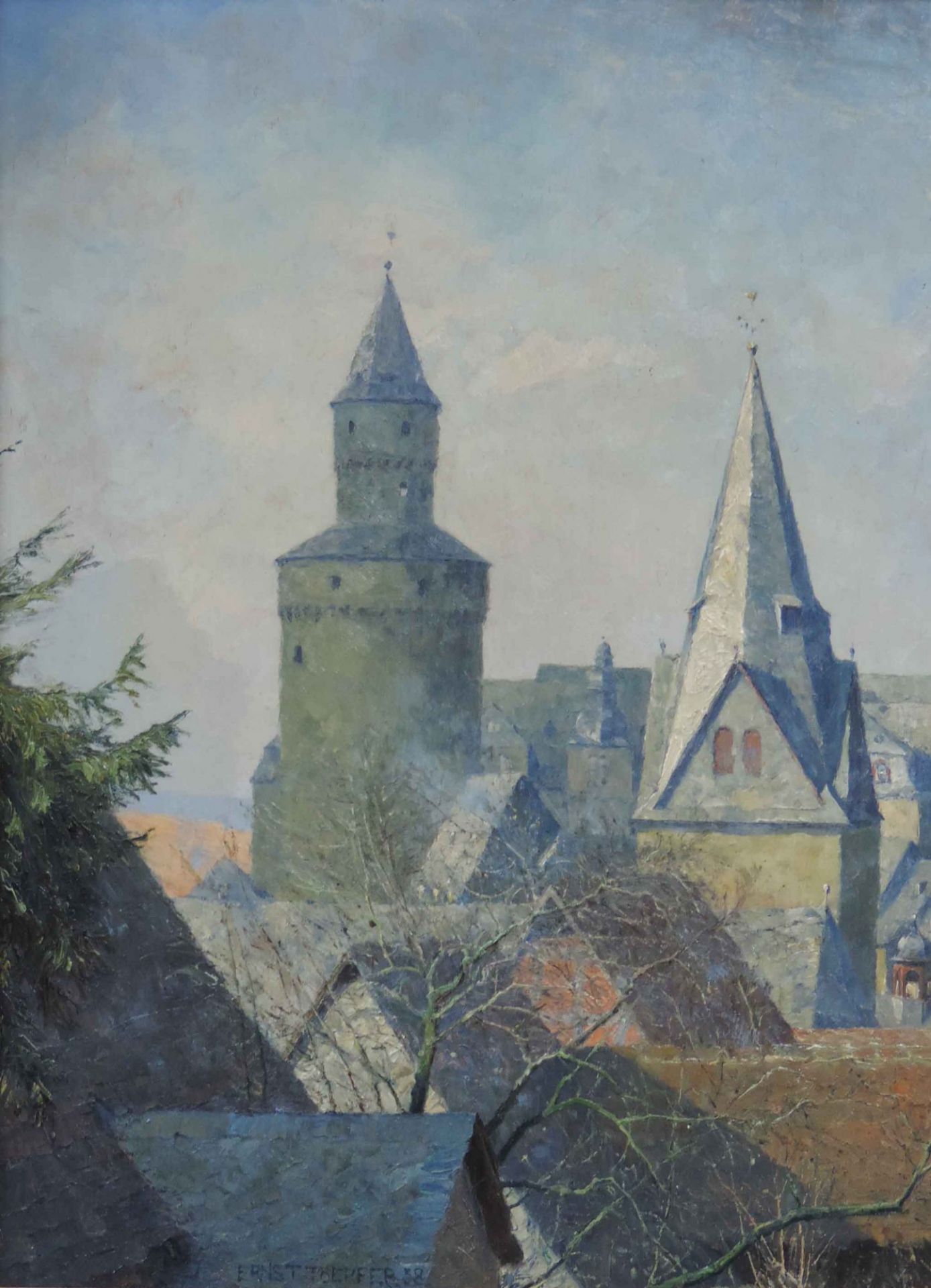 Ernst TOEPFER (1877 - 1955). Idstein im Taunus. Altstadt mit Hexenturm, 193860 cm x 70 cm. - Bild 6 aus 10