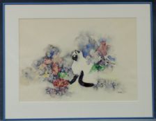Chuah SEOW KENG (1945 -). Katze.39 cm x 55 cm im Ausschnitt. Aquarell. Rechts unten signiert. Von