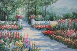 LINFORD (XX). Garten mit Gladiolen.61 cm x 91 cm. Gemälde, Öl auf Leinwand. Rechts unten signiert.