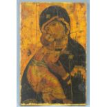 Ikone, Maria mit Jesuskind.50,5 cm x 32,5 cm. Gemälde, Tempera auf Holz.Icon. Mary holding baby