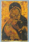 Ikone, Maria mit Jesuskind.50,5 cm x 32,5 cm. Gemälde, Tempera auf Holz.Icon. Mary holding baby