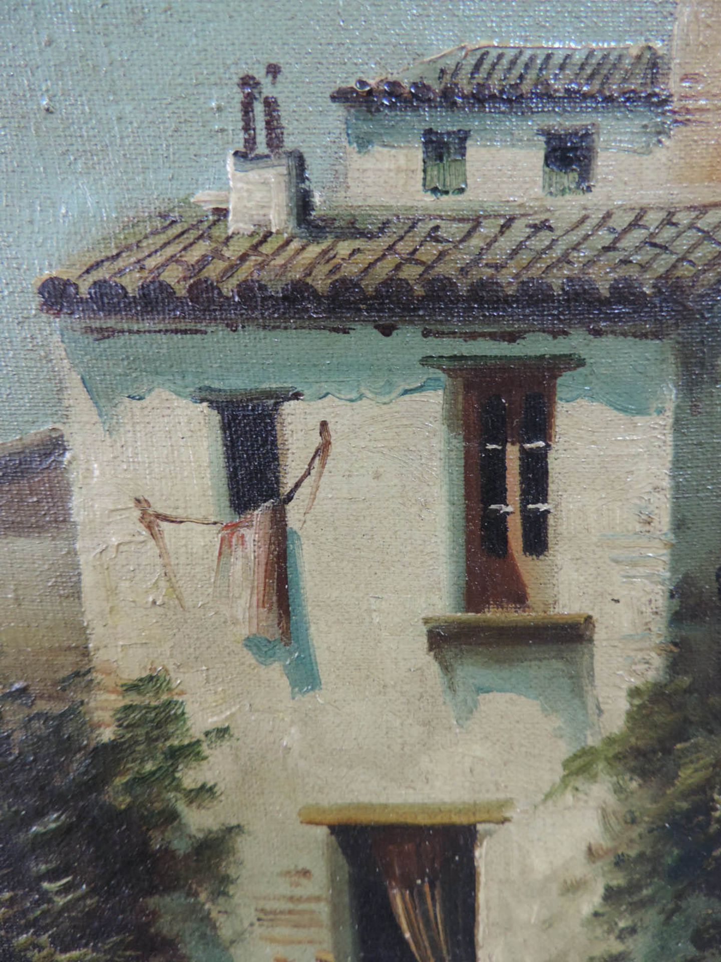 Italienische Schule (XIX). Landgut am Fluss.39 cm x 64 cm. Gemälde, Öl auf Leinwand. Beschädigt. - Image 3 of 9