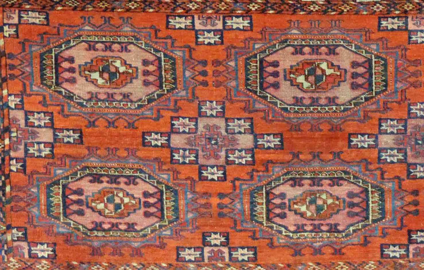 Tekke Tschowal Stammesteppich. Turkmenistan. Antik, um 1880. 74 cm x 118 cm. Handgeknüpft. Wolle und - Image 6 of 6
