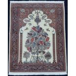 Täbriz oder Ghom, Gebetsteppich, Iran. Korkwolle auf Baumwolle. Fein. 201 cm x 137 cm.
