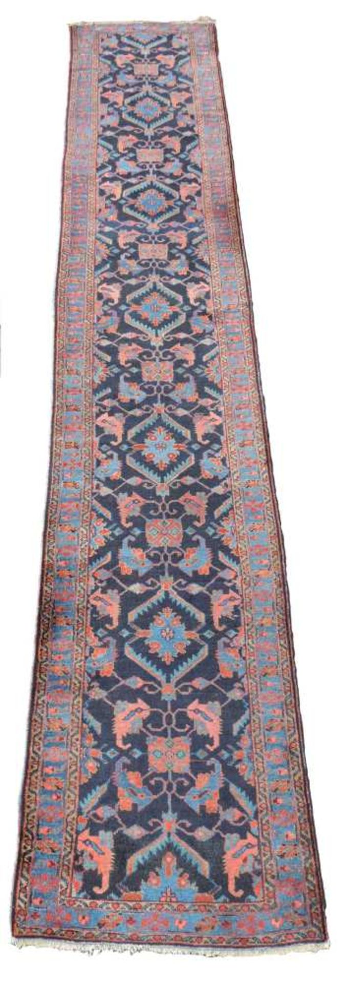 Schmale Nahawand Galerie. Iran. Alt. 516 cm x 90 cm. Teppich, handgeknüpft in Persien. Wolle auf