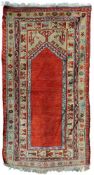 Konya Gebetsteppich. Türkei. Antik, Mitte 19. Jahrhundert. 167 cm x 92 cm. Handgeknüpft. Wolle auf