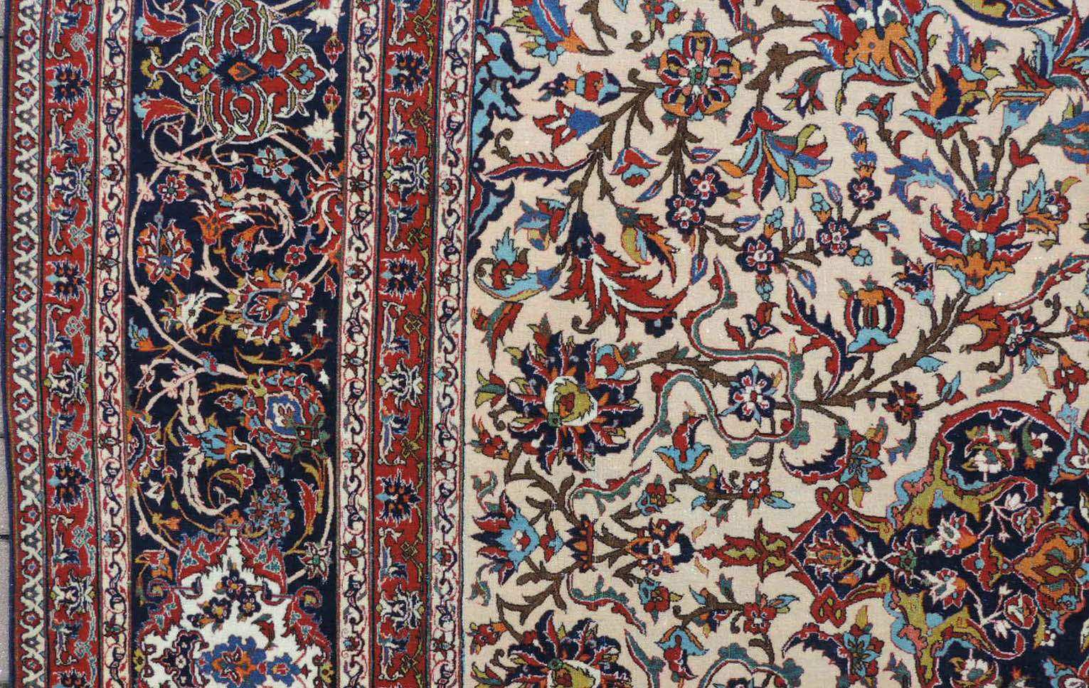 Isfahan. Iran, alt, um 1930. Selten feine Meisterarbeit. 438 cm x 314 cm. Handgeknüpft in Persien. - Image 13 of 15
