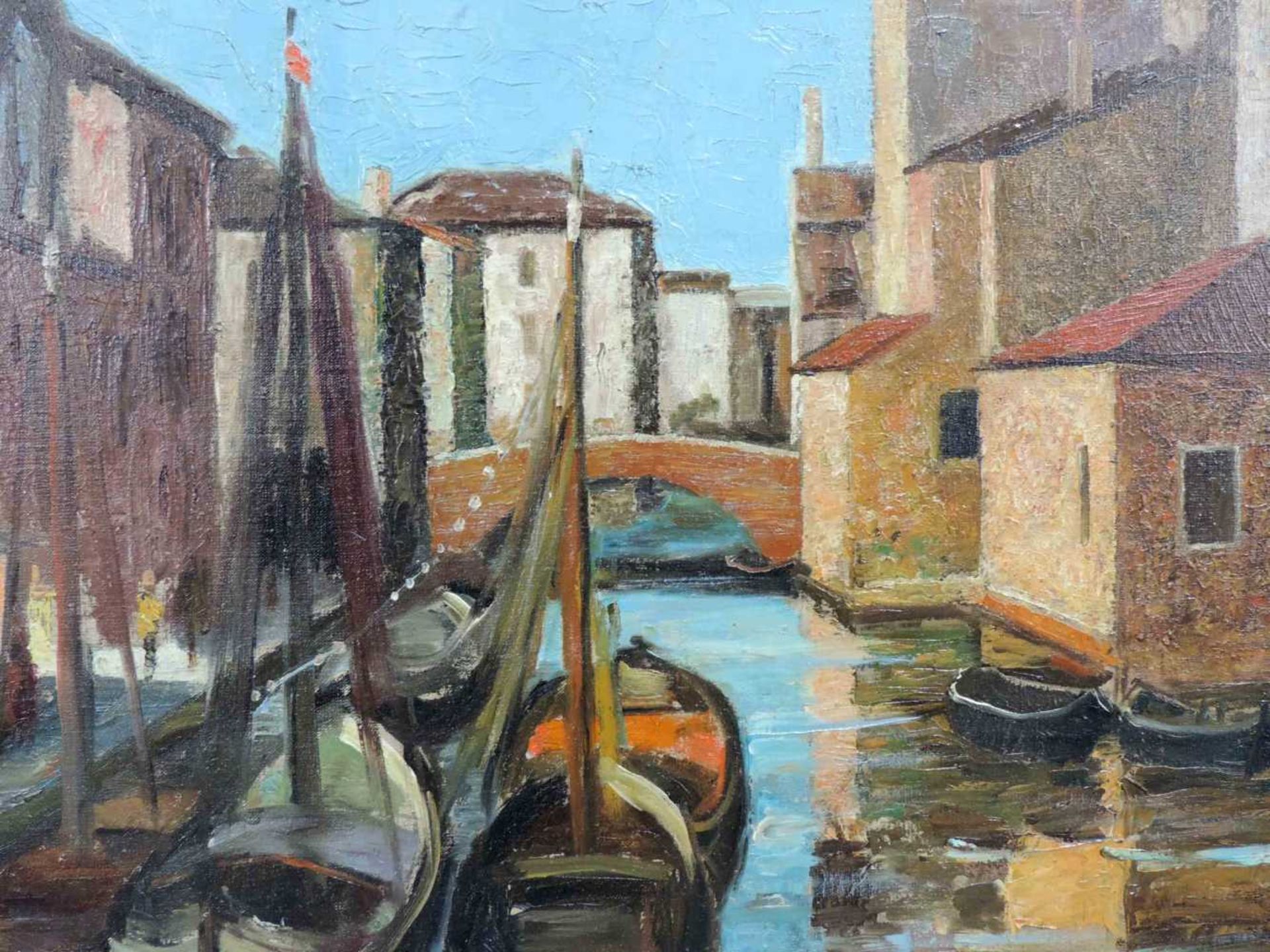 Jürgen WEGENER (19041 - 1984). In Chioggia. 81 cm x 61 cm. Gemälde, Öl auf Leinwand. Rückseitig - Bild 2 aus 8