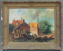 Jacob AREND (1878 - 1934). Stadt an Gracht. 49 cm x 65 cm. Gemälde, Öl auf Holz. Rechts unten