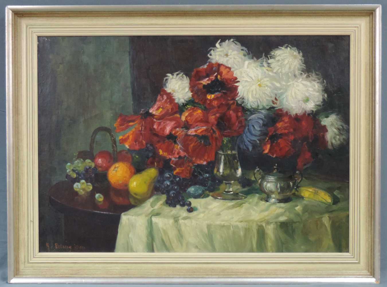 K. v. BATANY (XX). Blumenstillleben. 101 cm x 70,5 cm. Gemälde, Öl auf Leinwand. Links unten